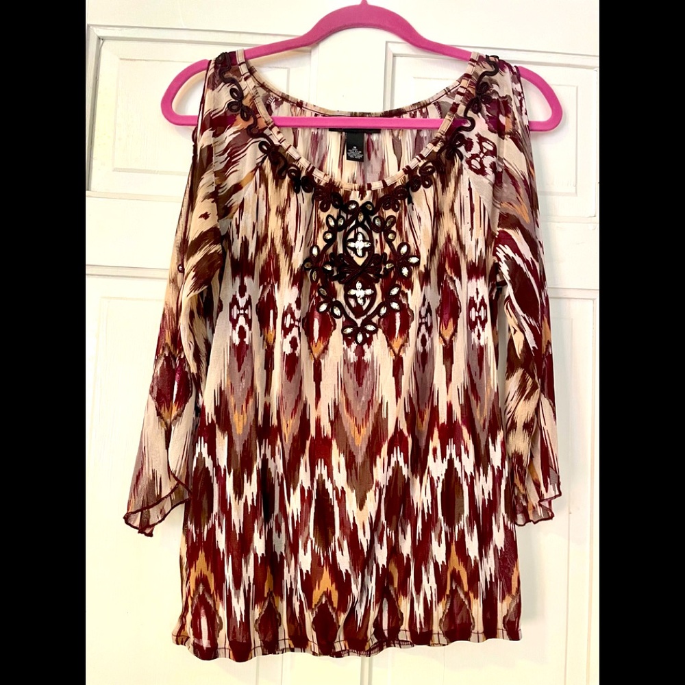 INC International Concepts Paisley Rhinestone Blouse